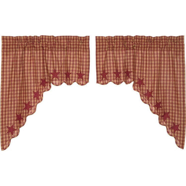 Burgundy Star Scalloped Swag Curtain Set of 2 36x36x16 - The Fox Decor